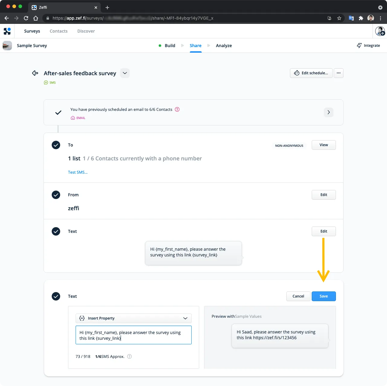 Screenshot from live product