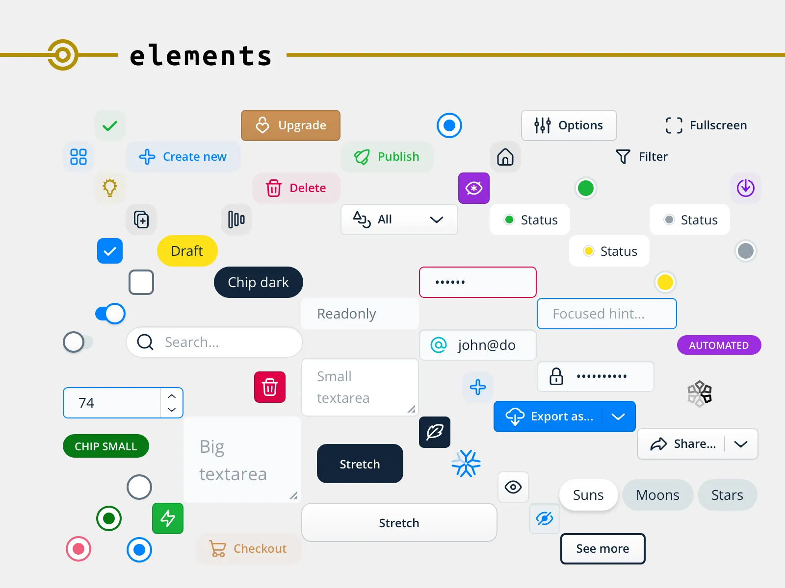 Elements — the simplest components, natively available in HTML5