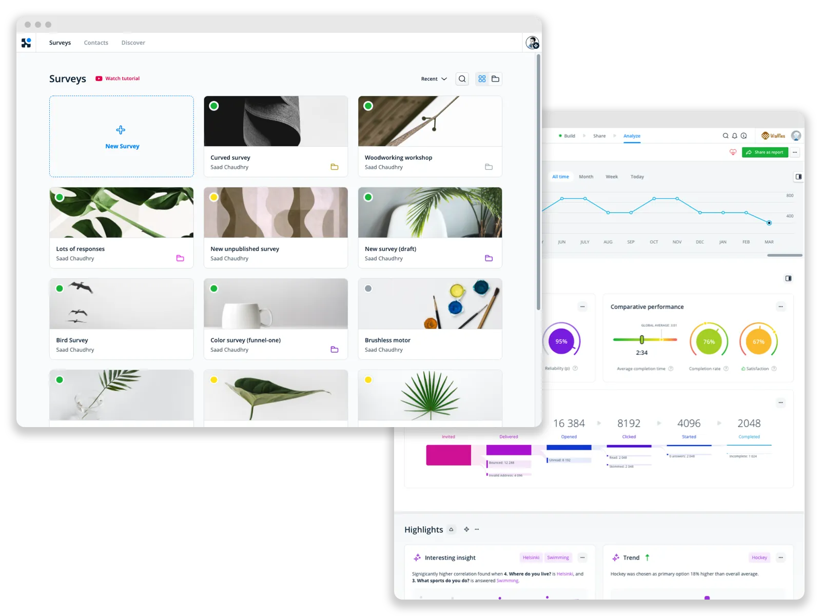Zeffi platform screens — Build, Share, Automate, Analyze