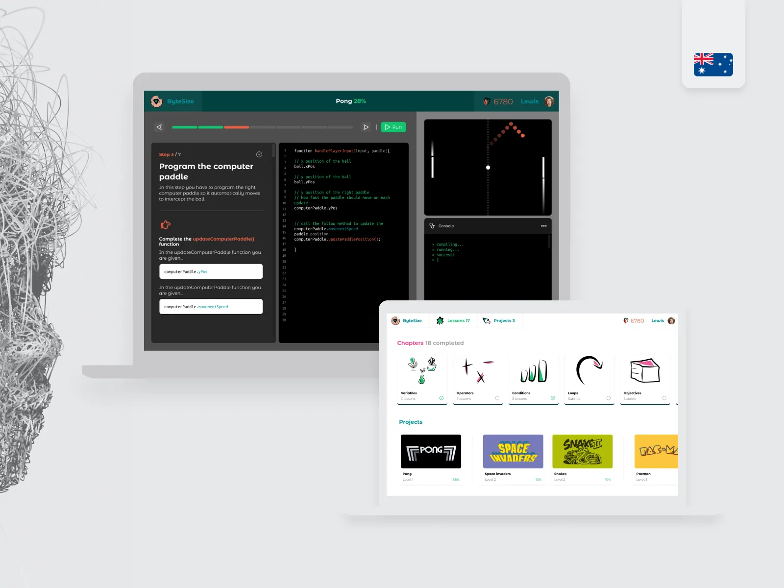 Teen-focused coding platform redesign showing game-based learning interface