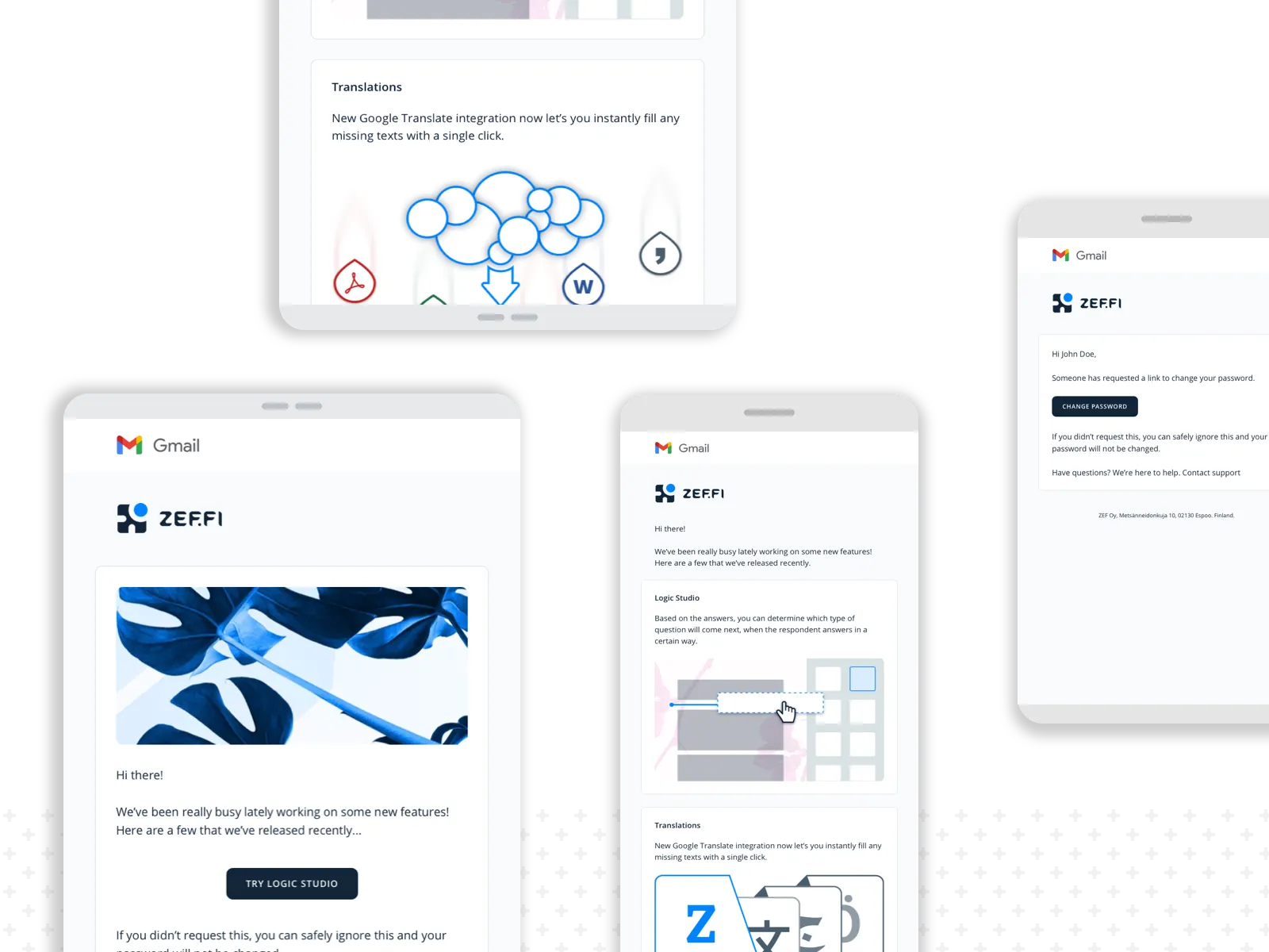 Email template design covering onboarding, communication, and marketing touchpoints