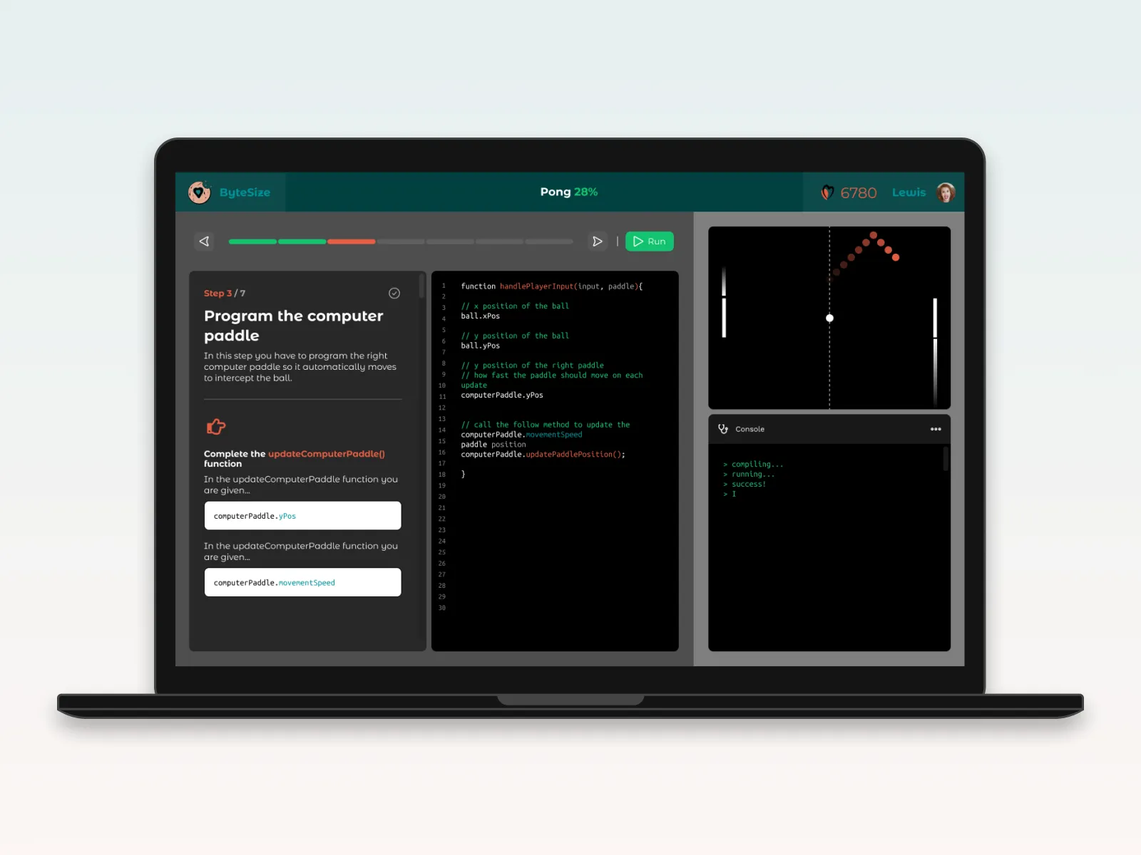 Gamified code editor - dark mode