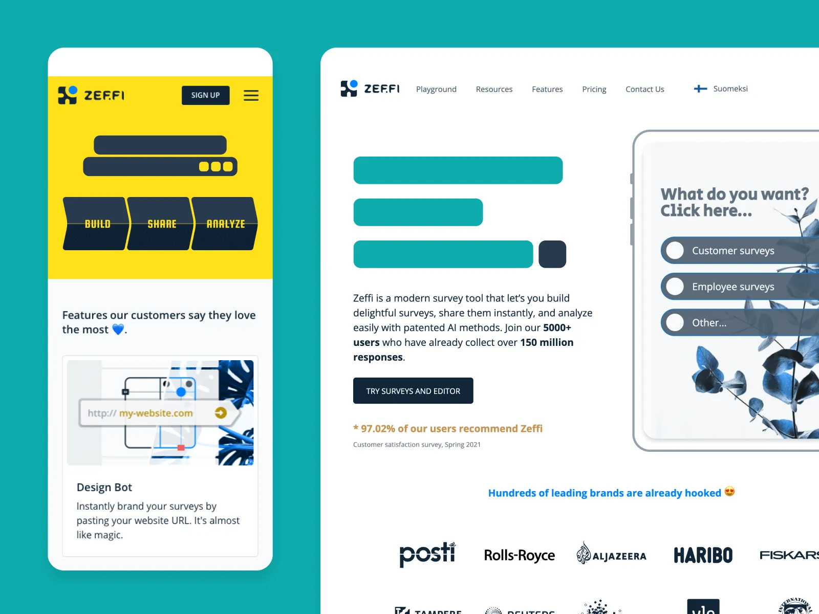 Data-driven website redesign showing responsive layout and custom illustrations